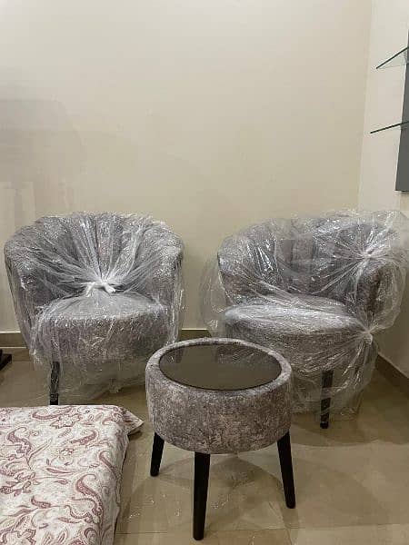 Brand New Complete Sofa Set with Chairs, Table, Stools and Dewan 4