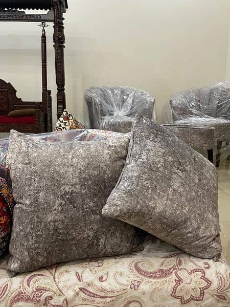 Brand New Complete Sofa Set with Chairs, Table, Stools and Dewan 5