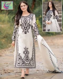 3 Pcs women's stitched organza Embroidered suit.