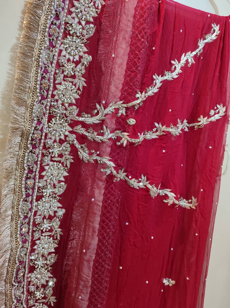 Bridal Dress / Fresh Red / Pure Chiffon / Nakshi Dabka work 7