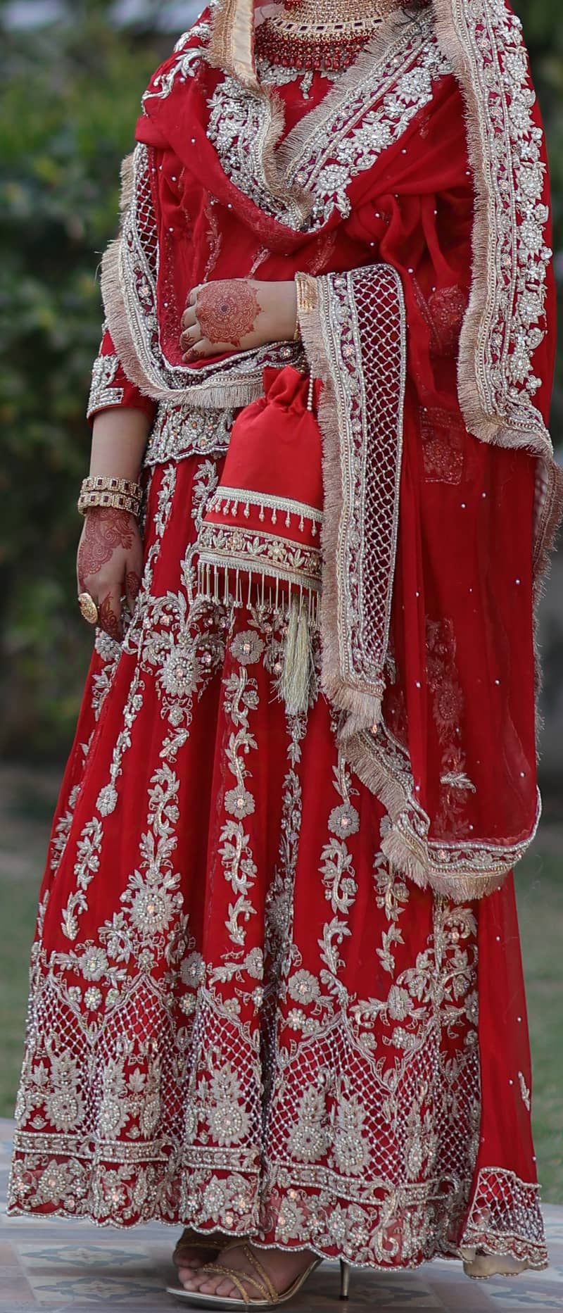 Bridal Dress / Fresh Red / Pure Chiffon / Nakshi Dabka work 10