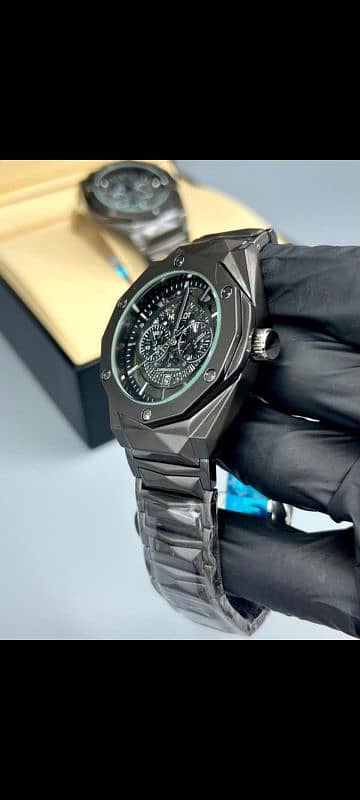 HUBLOT [ Diamond Cut | Date Adjustable | Texture Chain ] Black Watch 1