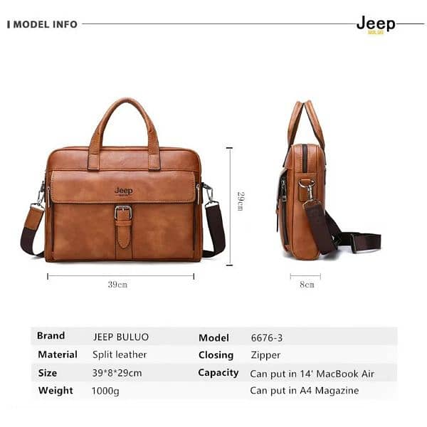 JEEP BULUO Leather Laptop Bag - Stylish and Durable 3