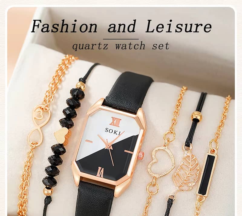 6 Pcs/set luxury women watch ring necklace earrings rhinestone casual 6