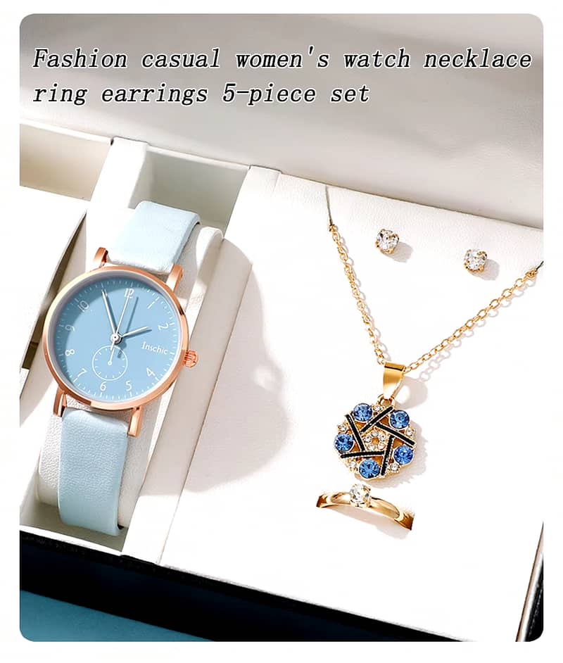 6 Pcs/set luxury women watch ring necklace earrings rhinestone casual 7