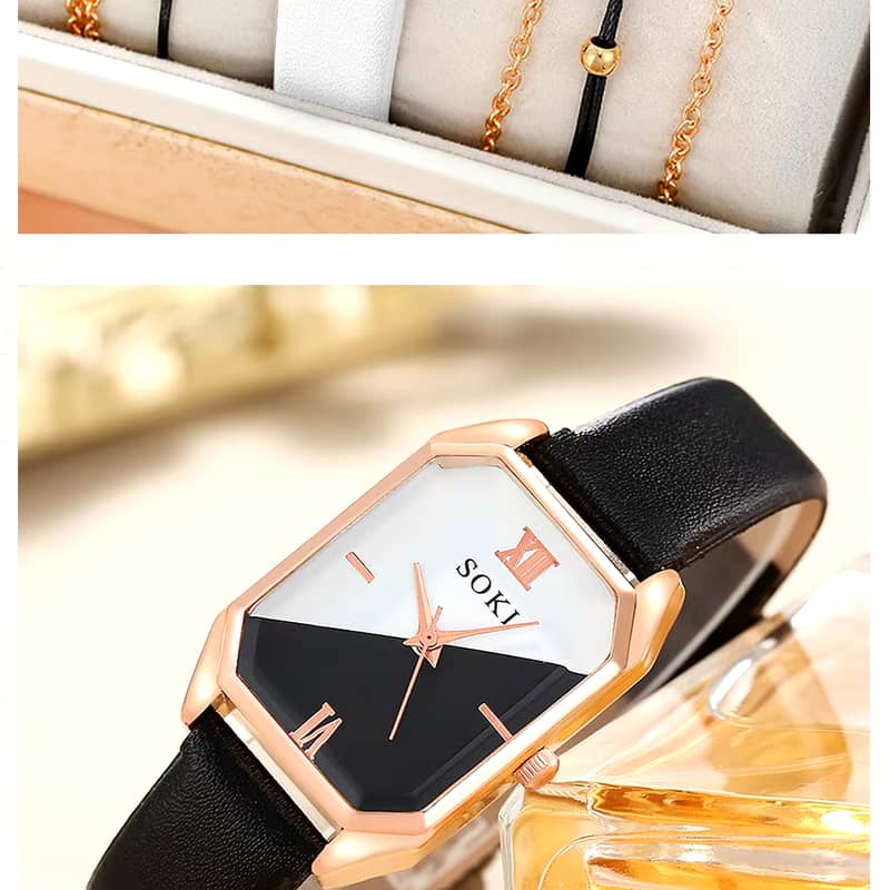 6 Pcs/set luxury women watch ring necklace earrings rhinestone casual 15