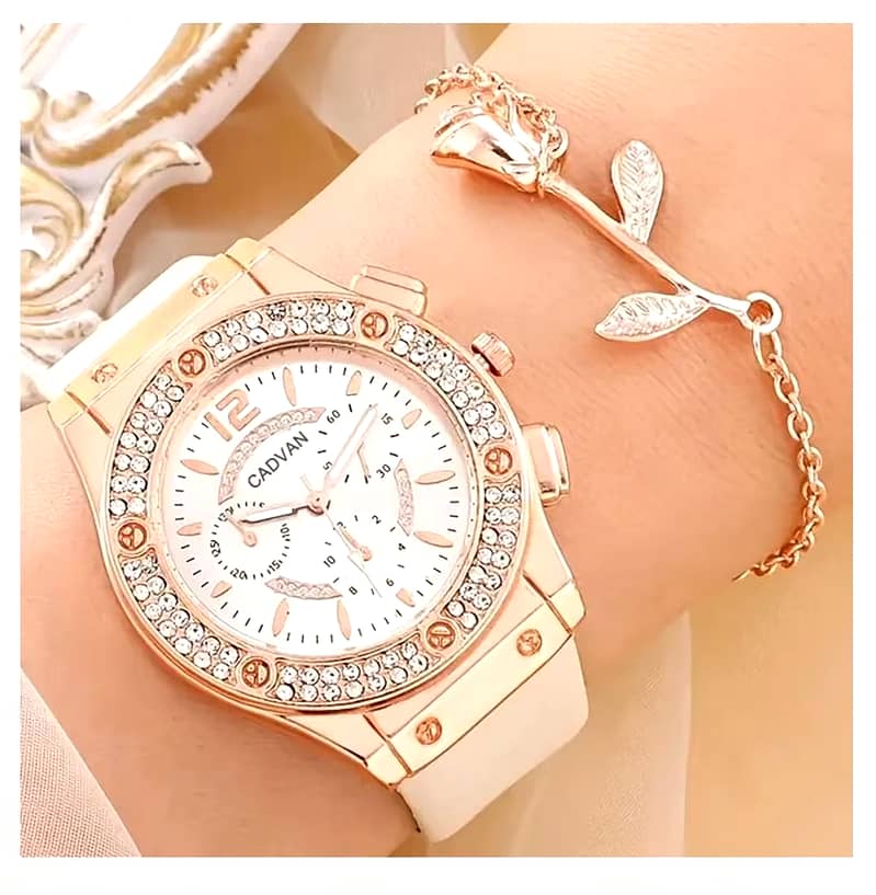 6 Pcs/set luxury women watch ring necklace earrings rhinestone casual 16