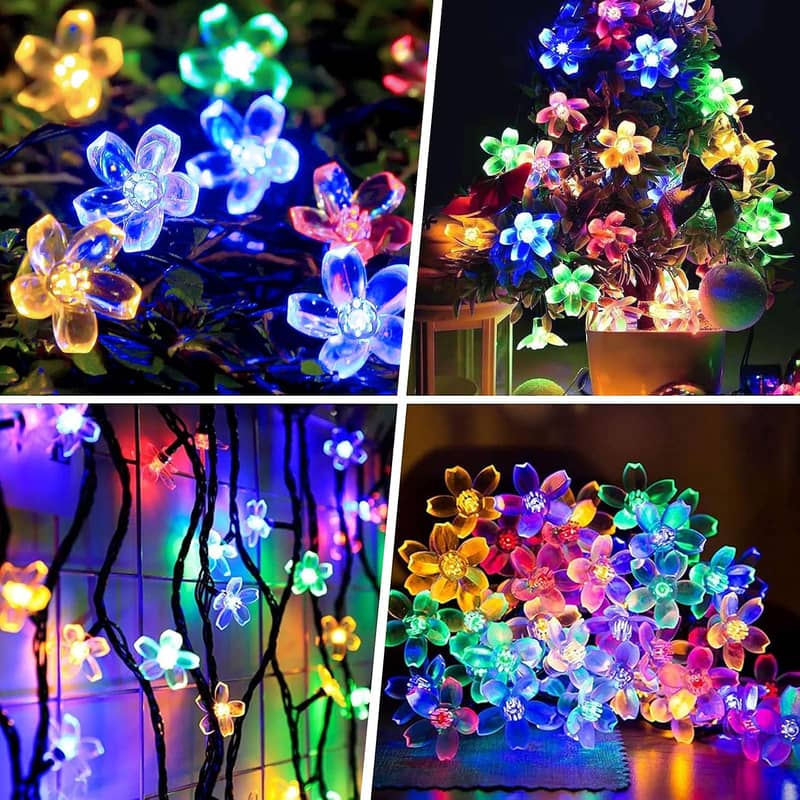 Solar String Cherry Blossoms beautiful Fairy Lights 8Modes Multi-Color 16