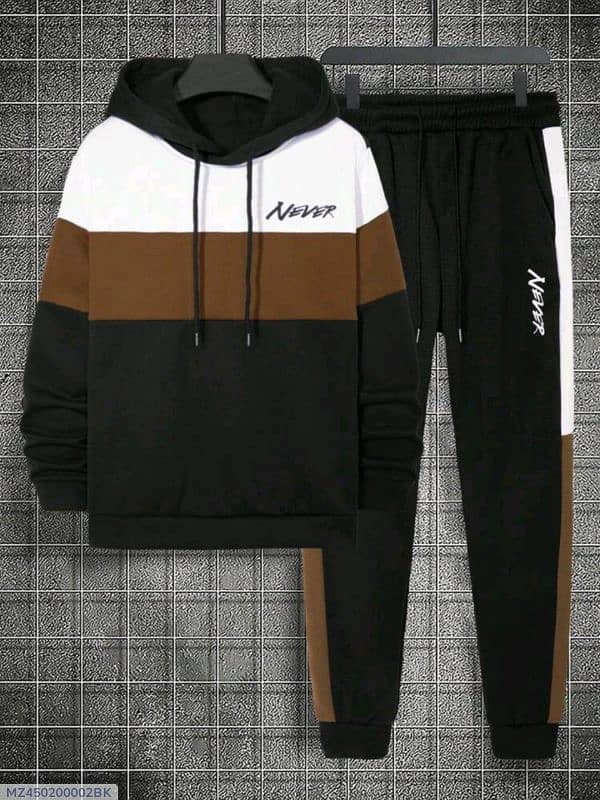 2 Pcs Men's Fleece Printed Hoodie Track Suit 0