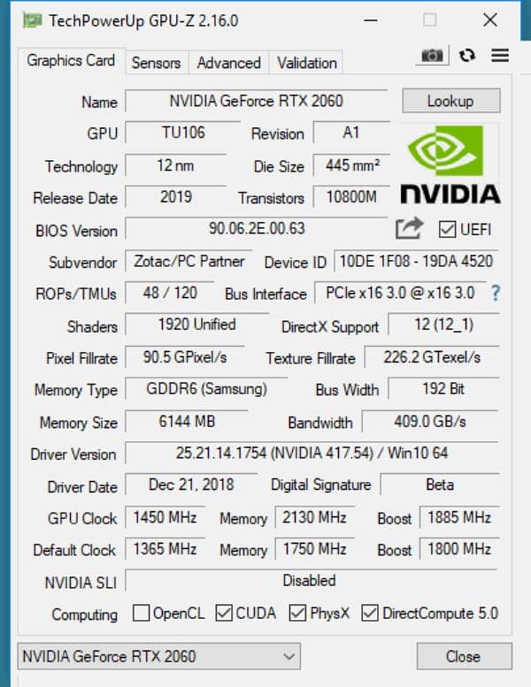 Nvidia rtx2060, 6GB DDR6, graphics card, Good Condition 1