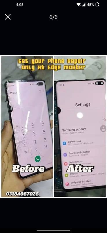 Crack Display repair Samsung S10,S20,S21,S22,S23,Note20Ultra,Note10, 4