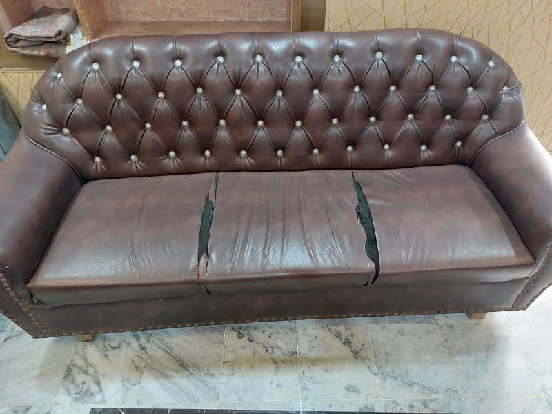 5 Seater Sofa Set With Leather Poshish Chocolate Brown Shiny color 1