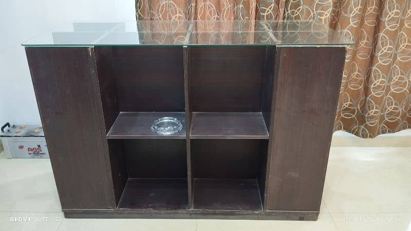 Glass Top Wooden Storage Table with open shelving 5