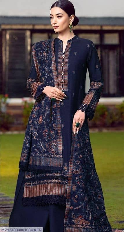 3 PCS WOMEN'S UNSTITCHED DHNAK embroidery suit 4