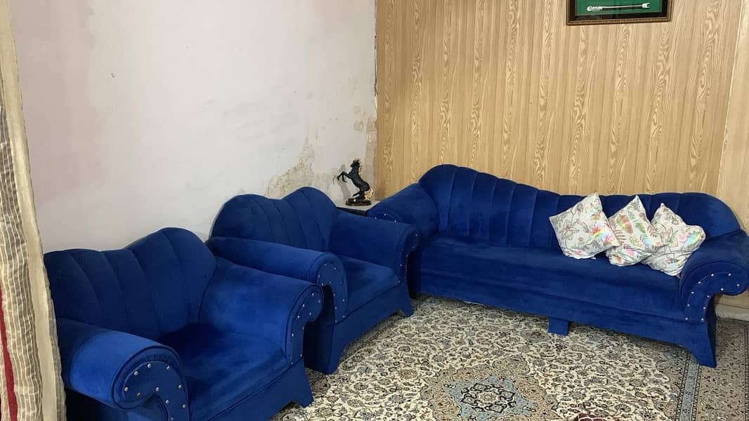 sofa set / 5 seater sofa set / blue elegant sofa / wooden sofa set / 2