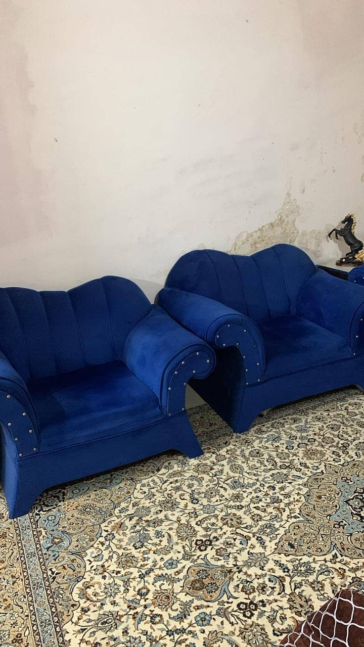 sofa set / 5 seater sofa set / blue elegant sofa / wooden sofa set / 6