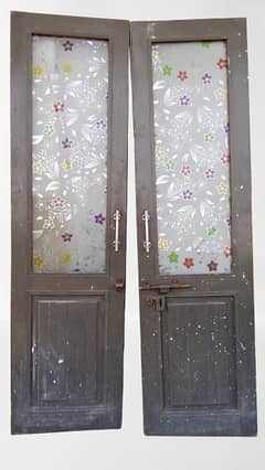 Wooden Decorated Glass Door