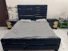 bed  with 2 side tables black colour