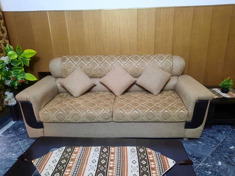 5-Seater Sofa Set with 3 Tables and Pillows – Gently Used for Sale 2