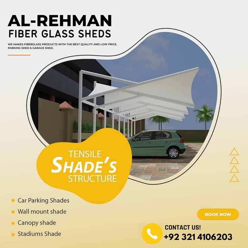 car parking shade \ car shed \ Fiber Shades \ Tensile Shades in lahore 12