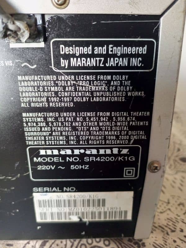 Marantz SR4200 DTS amplifier without speakers woofer. 4