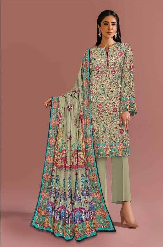 3 pcs Woman's unstitched lawn printed suit 0