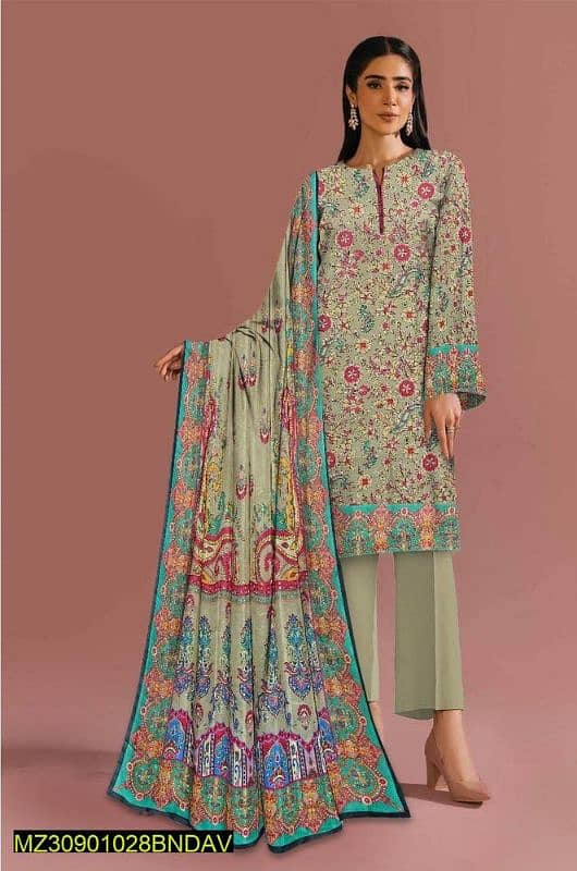 3 pcs Woman's unstitched lawn printed suit 1