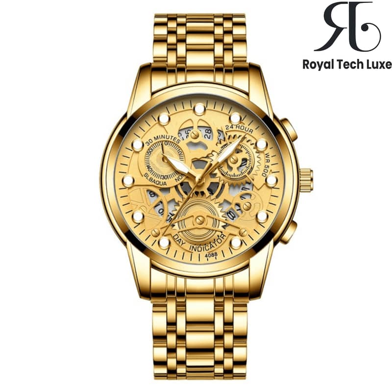 Fngeen FN4088 Brand Gold Men’s wrist watch Automatic Hollow Trend Quar 0