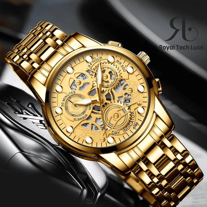 Fngeen FN4088 Brand Gold Men’s wrist watch Automatic Hollow Trend Quar 1