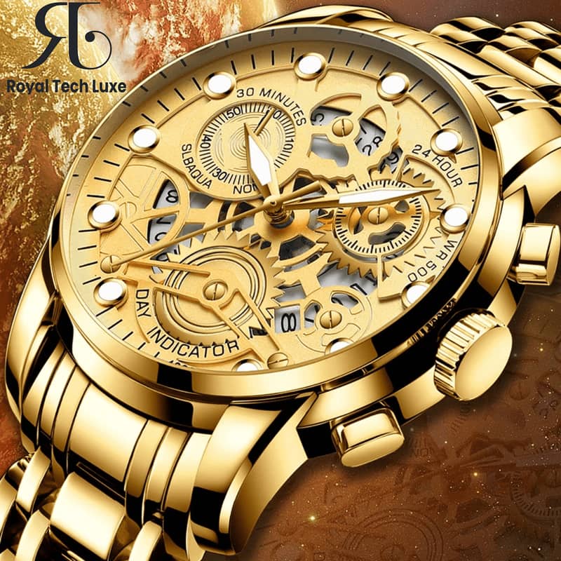 Fngeen FN4088 Brand Gold Men’s wrist watch Automatic Hollow Trend Quar 3