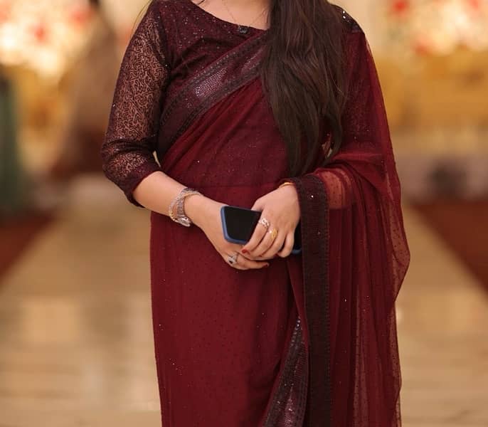 saree / party dress / maroon saree 1