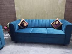 Just Like New 6 Seater Blue Velvet Sofa For Sale 0