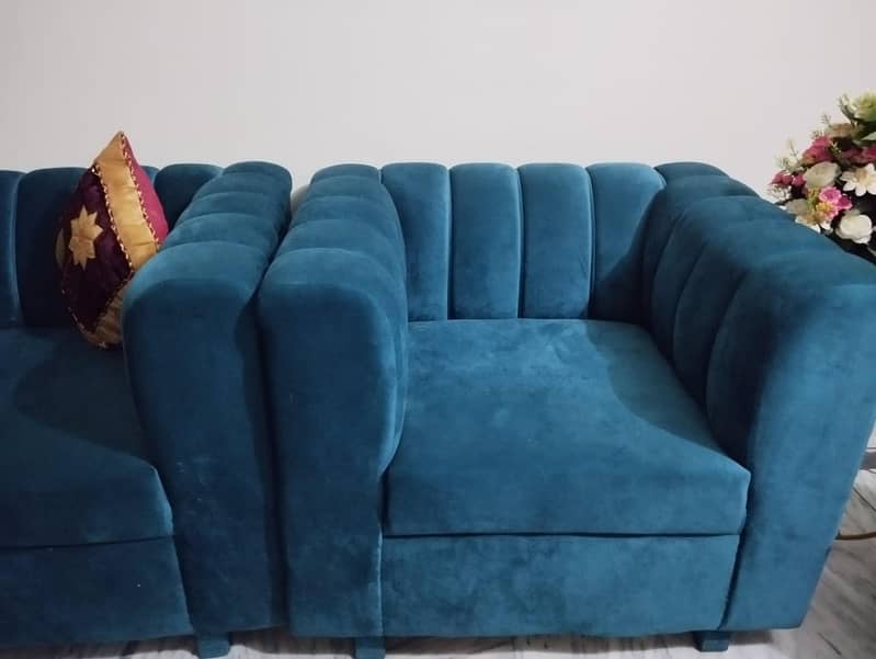 Just Like New 6 Seater Blue Velvet Sofa For Sale 2