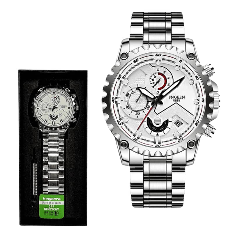 FNGEEN White and black Men’s Stainless Steel Watch Dial and Band 1