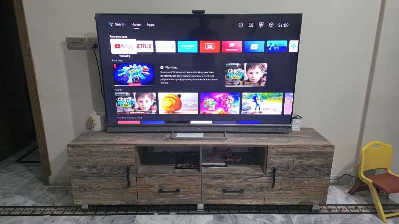 TCL C825.65 inch 4K TV Android Mini LED QLED with Wooden Console 0