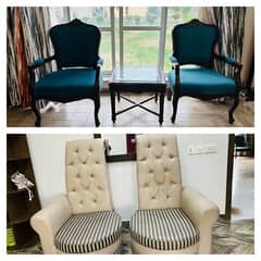 2 set of Sofa chairs / coffee chair & table / long arm bedroom chairs