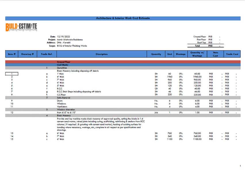 BOQ & Cost Estimation - Architect, Interior, Construction & Renovation 7