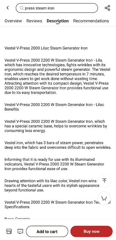 Vestel V-Press Steam Generator Iron Turkish Brand 5