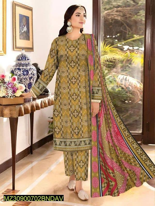 3pcs whomen'Unstitched khaddar printed suit 2