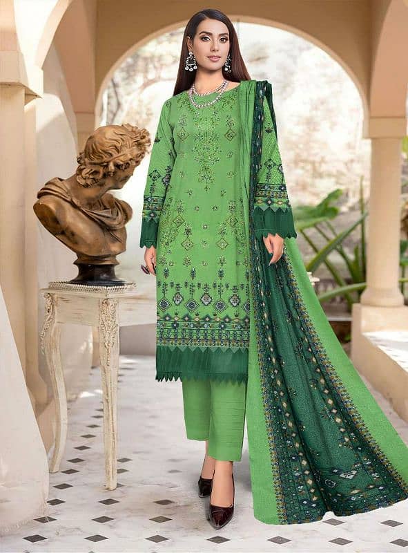 3 Pcs Women's Unstitched Karandi Printed Suit 0