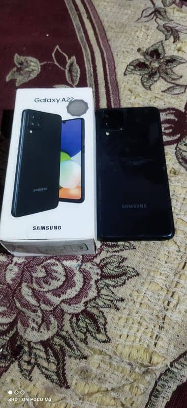 Galaxy A22 with box 4/118 just glass nehlche se crack hy all ok 1