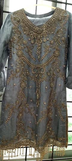 Grey Organza dress with Golden work 0