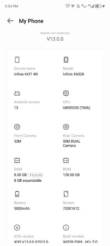 infinix hot 40i 8+8gb Ram 128gb Rom 3