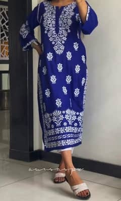 1 Pc Woman's stitched linen Chikankari Embroidered kurta