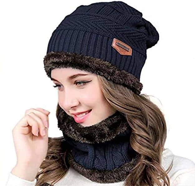 Beanie Wool Cap With Neck Warmer 2 Pcs High Quality Warm Cap and Neck 2