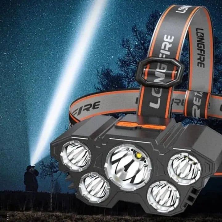 5 LED Headlight Flashlight Rechargeable Light with Flashing for Outdo 0