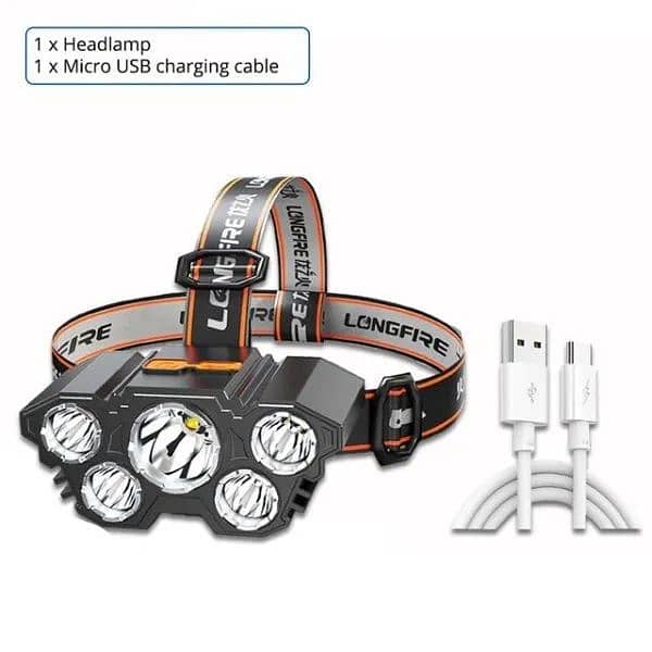 5 LED Headlight Flashlight Rechargeable Light with Flashing for Outdo 2