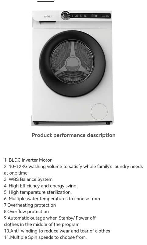 WEILI 10Kg invertor DC Automatic Front Load Washer Dryer Combo Machine 2