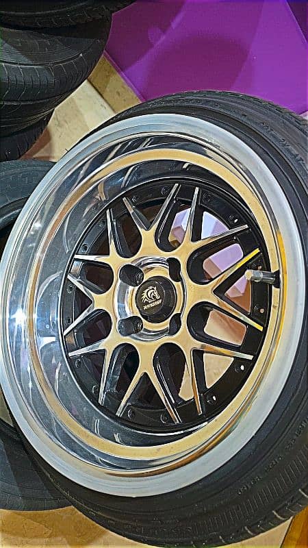 Deep diss 15 inch 9. jj 100 pcd 4 nut rims with tires 4