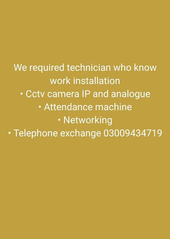 We required CCTV technician 0